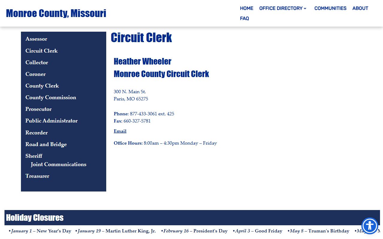Monroe County Circuit Clerk contact page