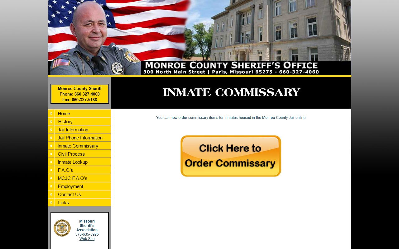 Monroe County inmate records commissary page linked by the sheriff